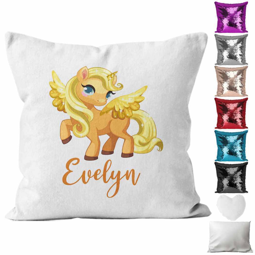 Personalised Cushion Unicorn Sequin Cushion Pillow Printed Birthday Gift 42