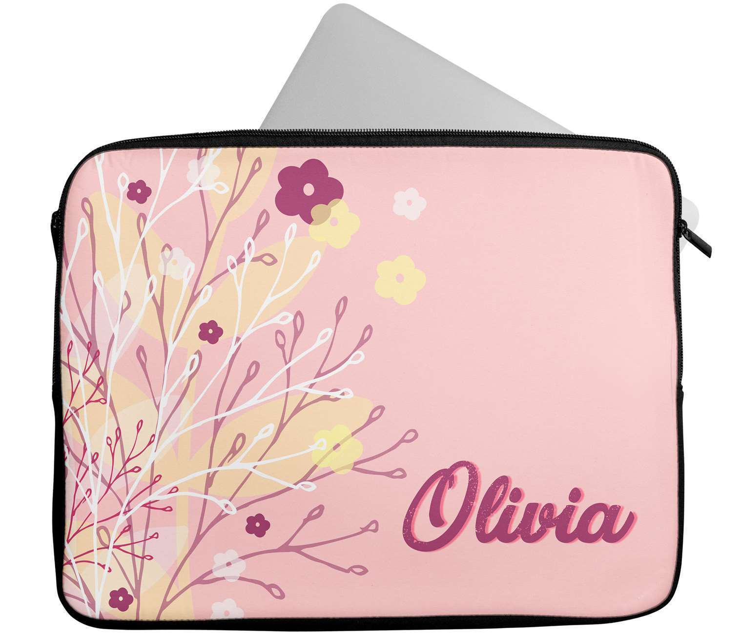 Personalised Any Name Floral Design Laptop Case Sleeve Tablet Bag 28