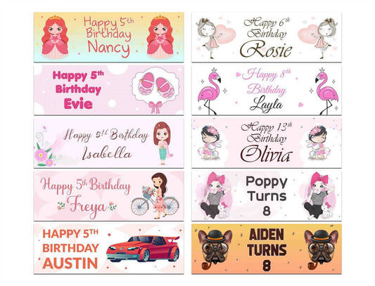 Personalised Birthday Banners Generic Design Children Kids Party Decoration 148