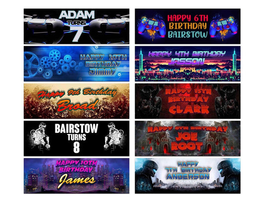 Personalised Birthday Banners Gaming Design Children Kids Party Decoration 37