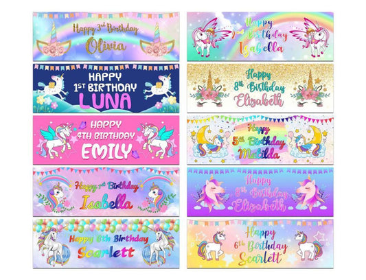 Personalised Birthday Banners Unicorn Design Children Kids Party Decoration 82