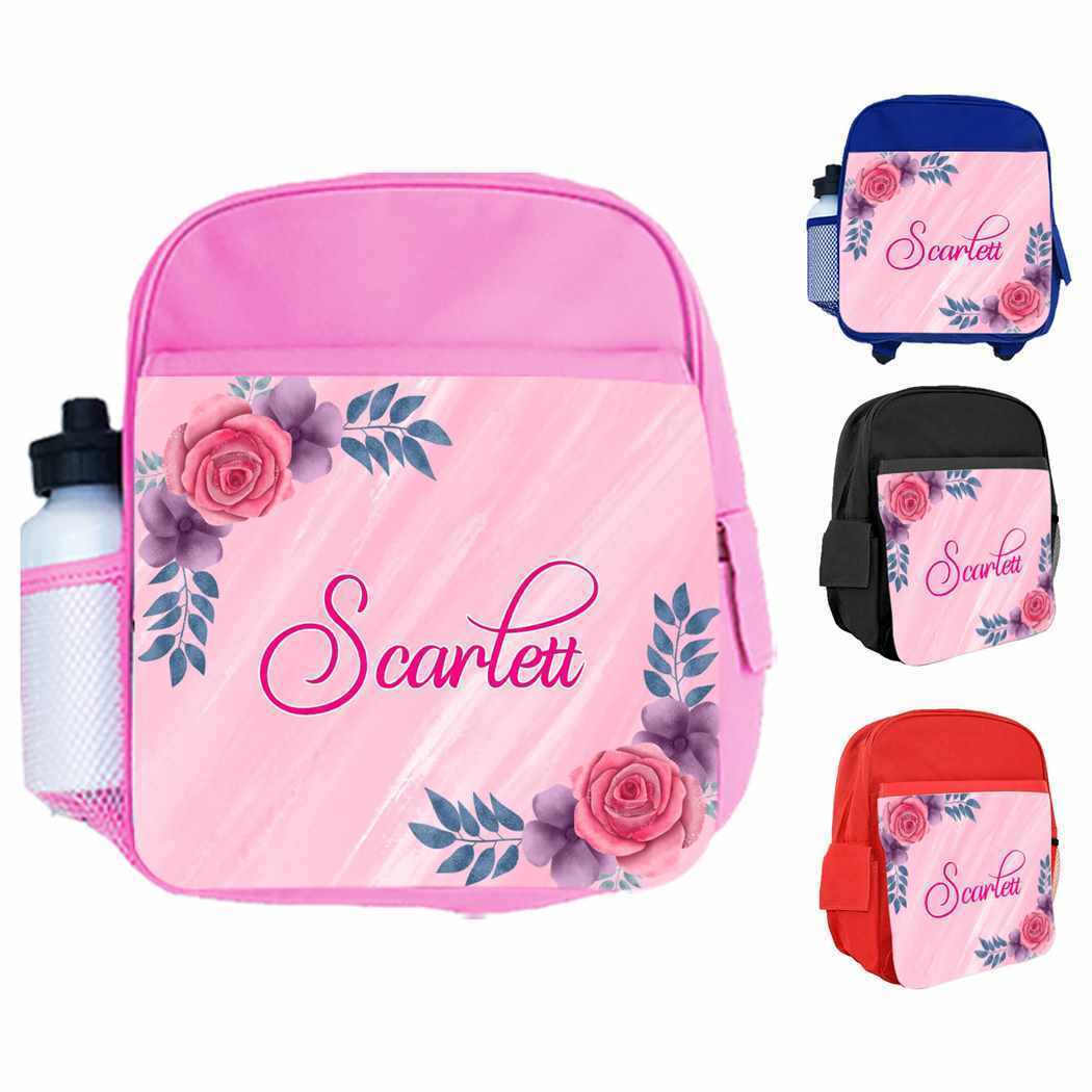 Personalised Kids Backpack Any Name Floral Design Boys Girls kid School Bag 17