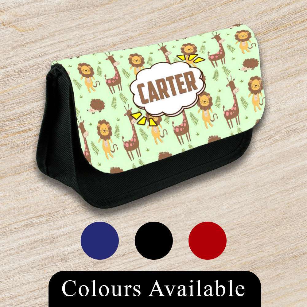 Personalised Pencil Case Jungle Girls Boys Stationary Kids School Bag 6