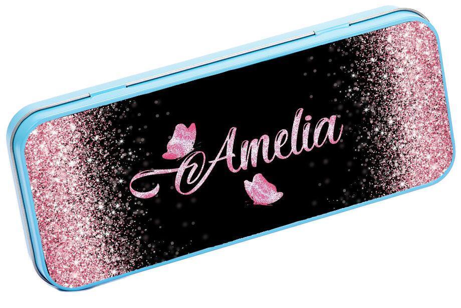 Personalised Any Name Marble Pencil Case Tin Children School Kids Stationary 22