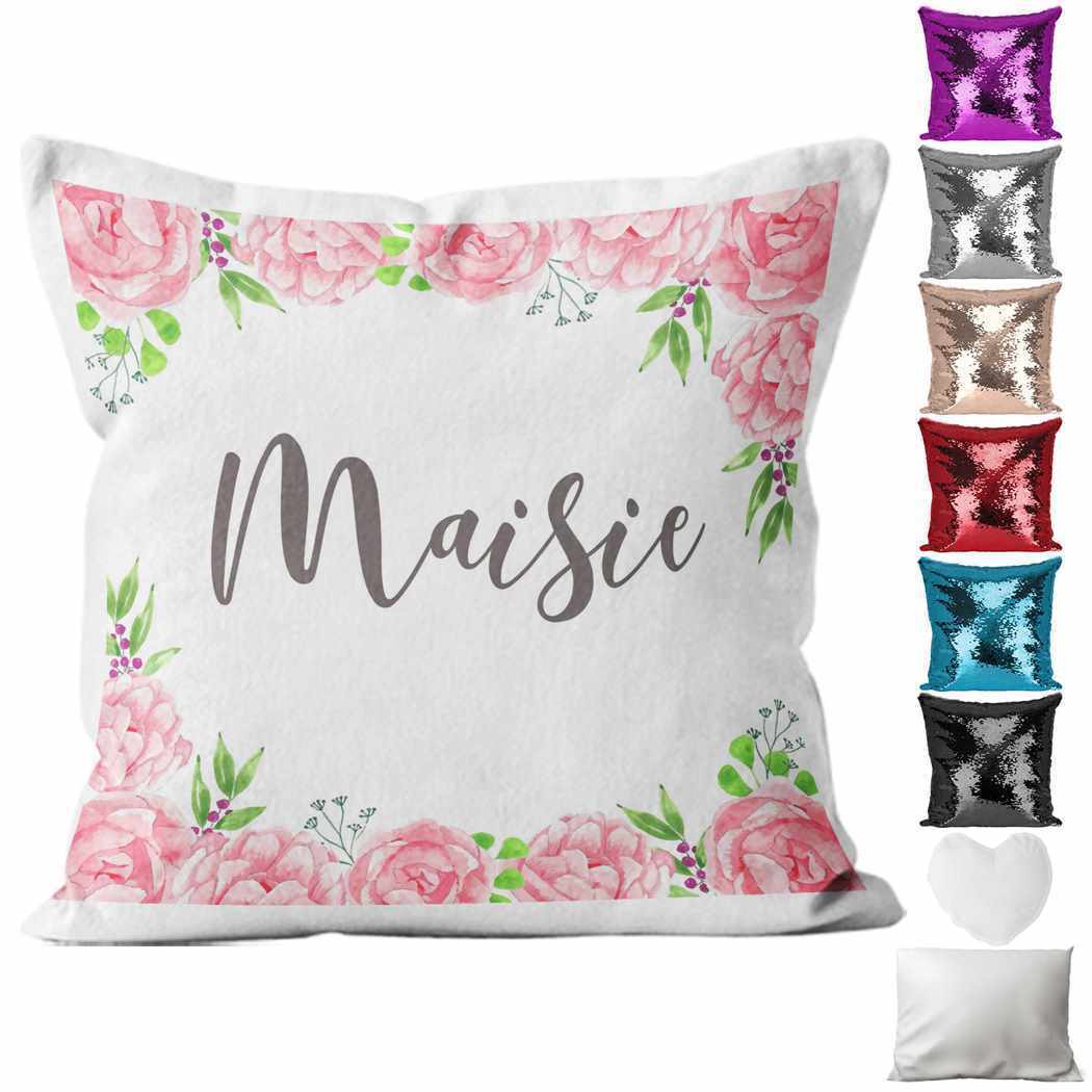 Personalised Cushion Floral Sequin Cushion Pillow Printed Birthday Gift 101