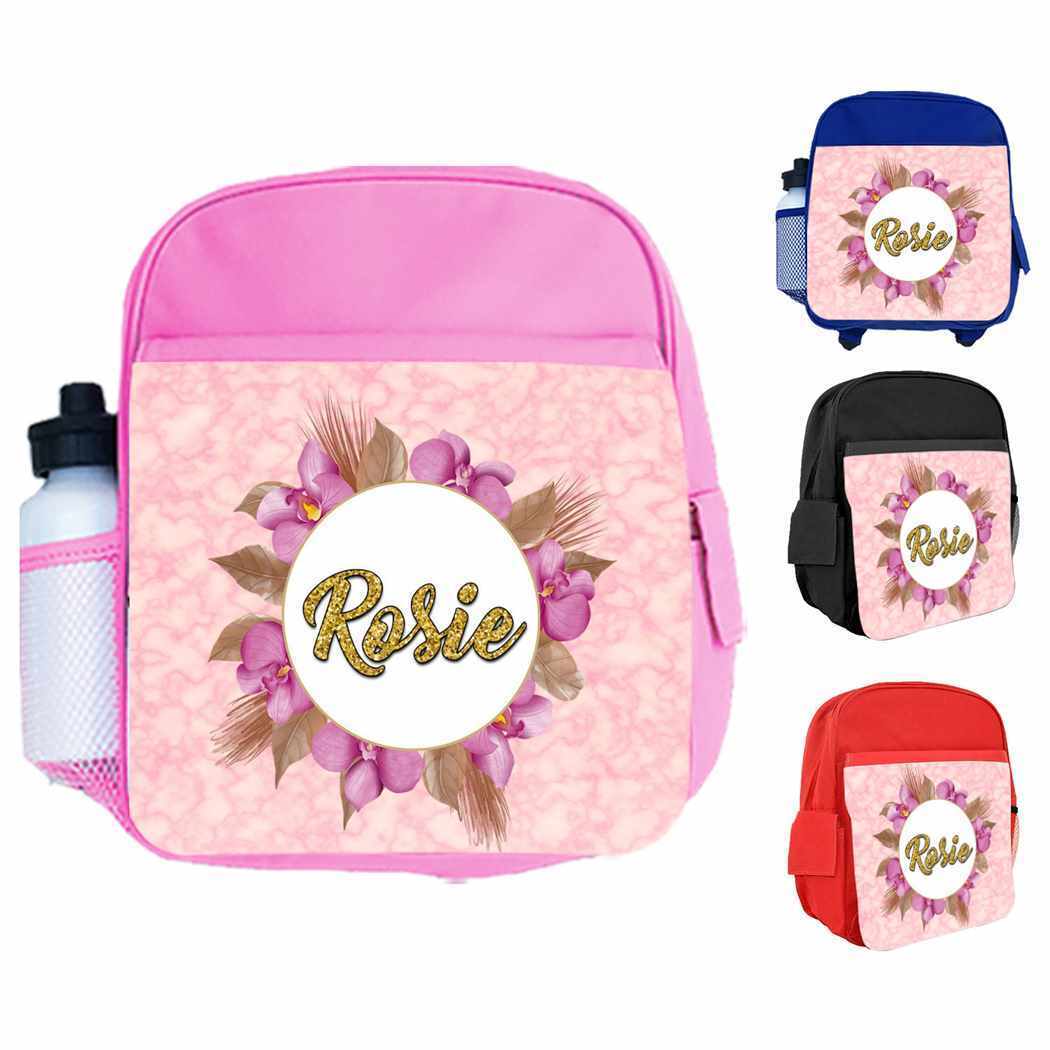 Personalised Kids Backpack Any Name Floral Design Boys Girls kid School Bag 17