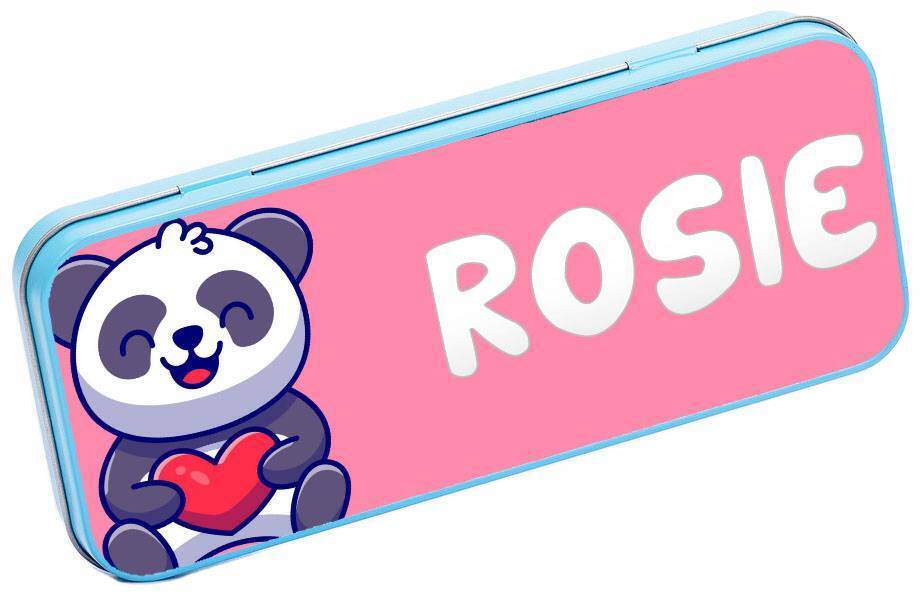 Personalised Any Name Panda Pencil Case Tin Children School Kids Stationary 19