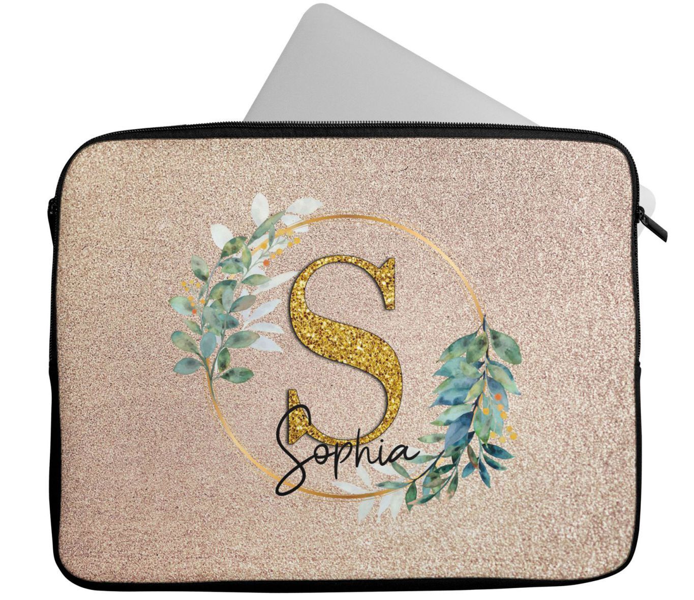 Personalised Any Name Floral Design Laptop Case Sleeve Tablet Bag 65