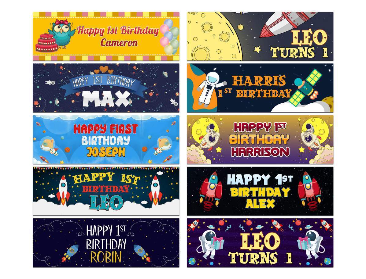 Personalised Birthday Banners Generic Design Children Kids Party Decoration 252