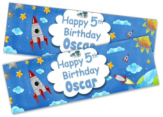 x2 Personalised Birthday Banner Space Children Kids Party Decoration Poster 3