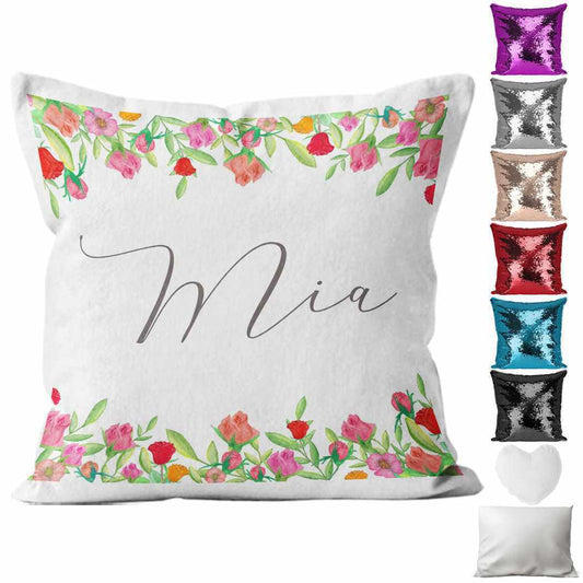 Personalised Cushion Floral Sequin Cushion Pillow Printed Birthday Gift 96