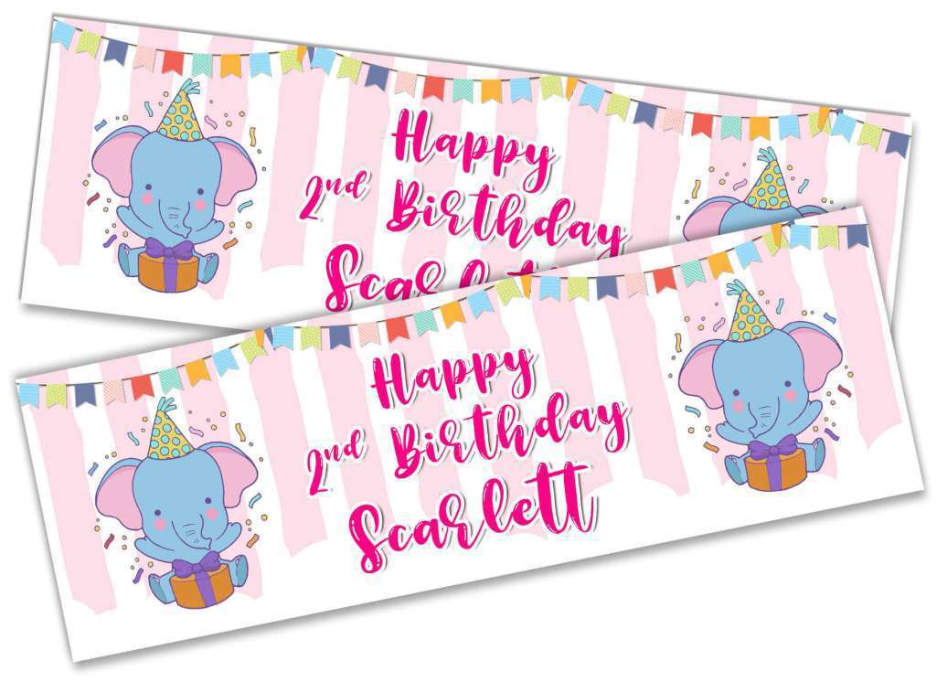 Personalised Birthday Banners Elephant Design Children Kids Party Decoration 93