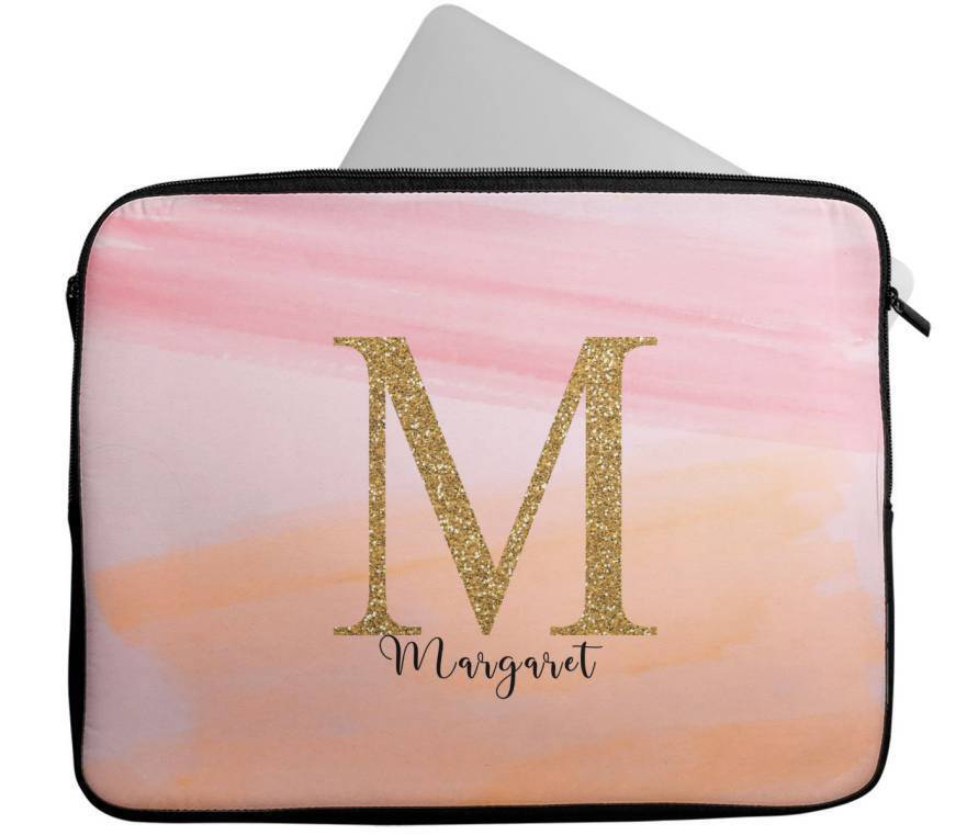 Personalised Any Name Marble Glitter Design Laptop Case Sleeve Tablet Bag 106