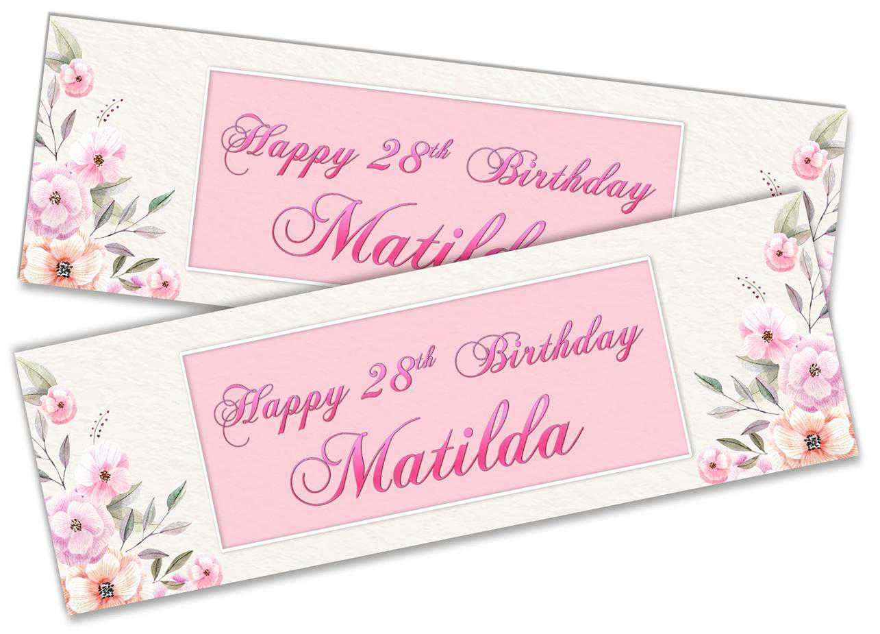 Personalised Birthday Banners Floral Design Kids adult Party Decoration 103