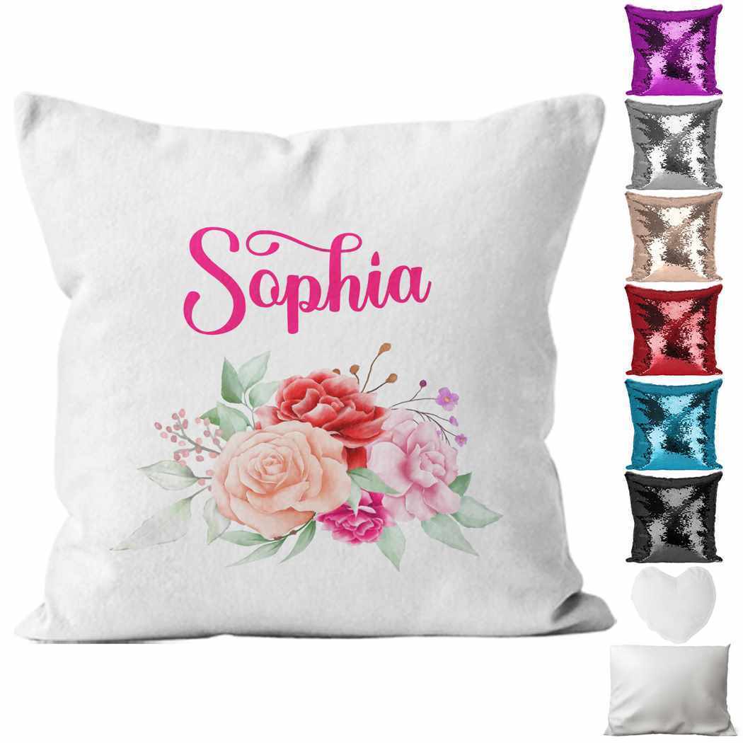 Personalised Cushion Floral Sequin Cushion Pillow Printed Birthday Gift 66