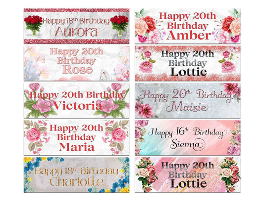 Personalised Birthday Banners Floral Design Kids adult Party Decoration 169