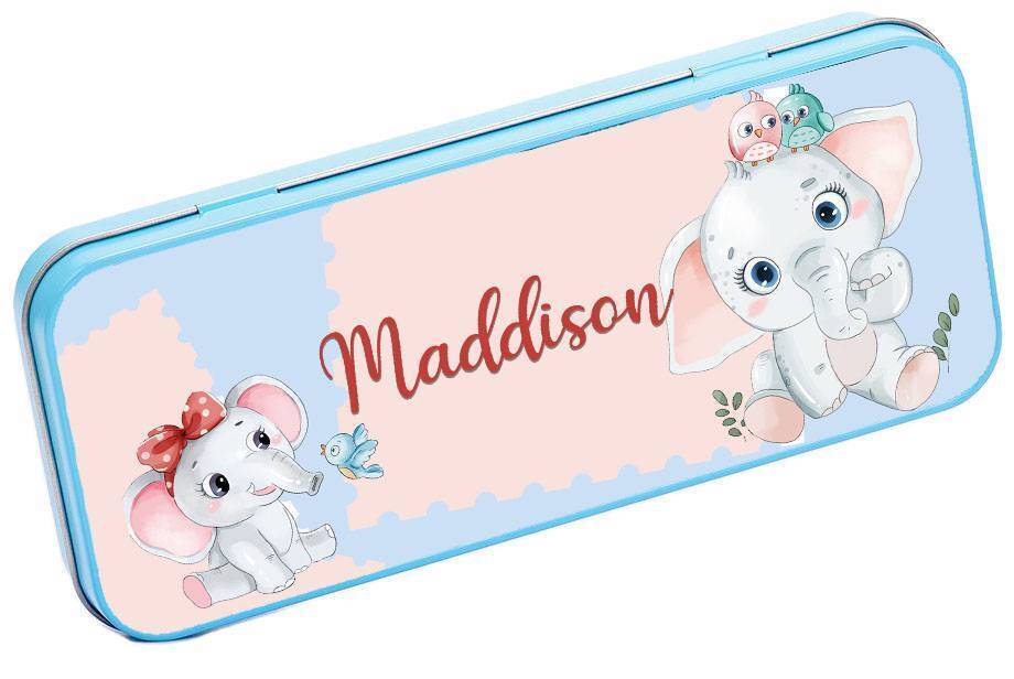 Personalised Any Name Animal Pencil Case Tin Children School Kids Stationary 16