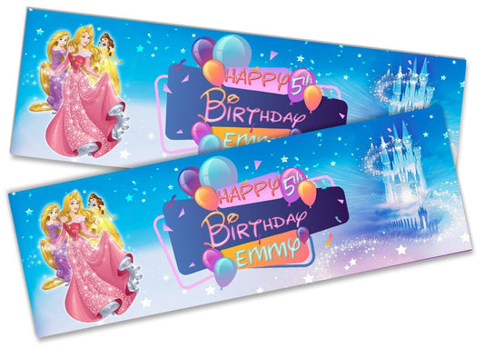 x2 Personalised Birthday Banner Princess Children Party Decoration Poster 2