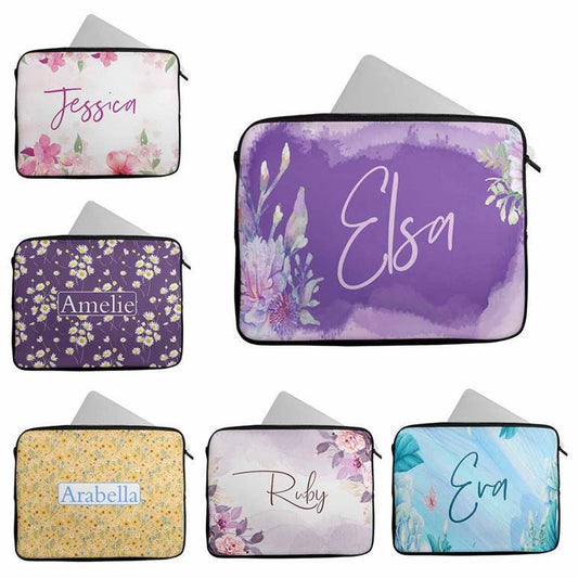 Personalised Any Name Floral Design Laptop Case Sleeve Tablet Bag 3