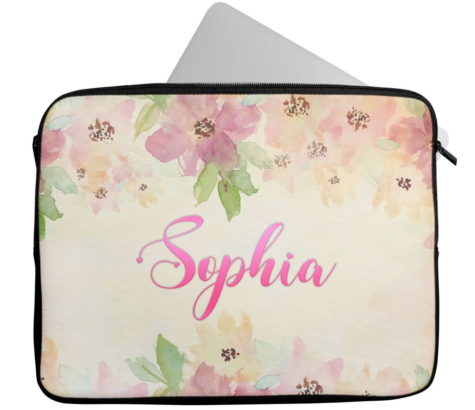 Personalised Any Name Floral Design Laptop Case Sleeve Tablet Bag 28