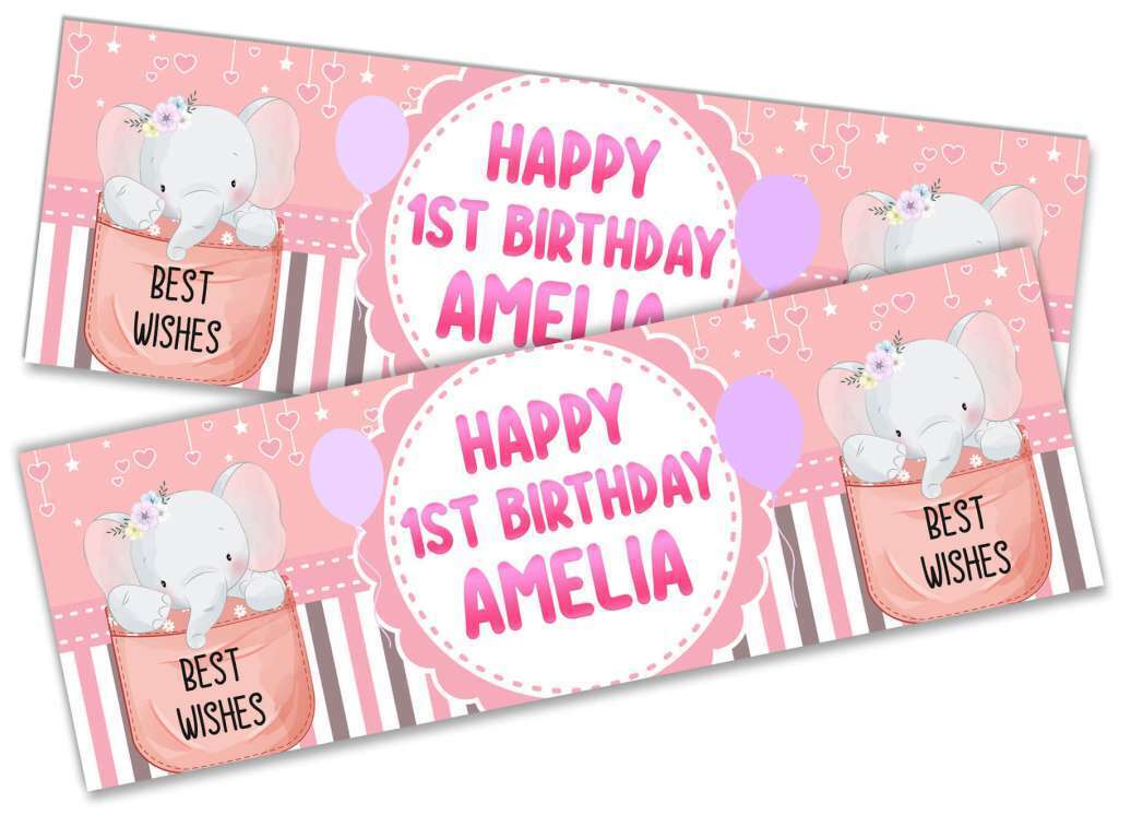 Personalised Birthday Banners Elephant Design Children Kids Party Decoration 93