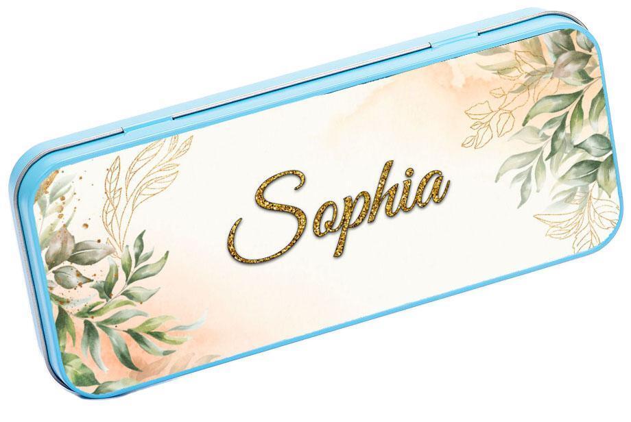Personalised Any Name Floral Pencil Case Tin Children School Kids Stationary 20