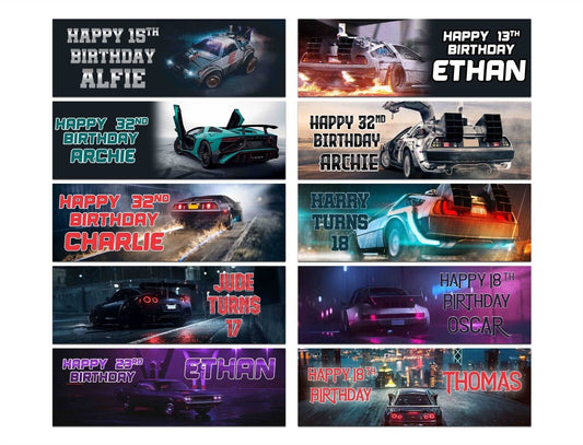 Personalised Birthday Banners Car Design Children Kids Party Decoration 162