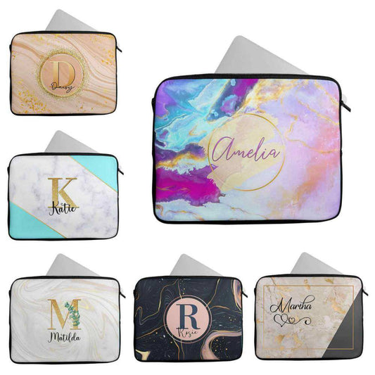 Personalised Any Name Marble Design Laptop Case Sleeve Tablet Bag 69