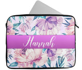 Personalised Any Name Floral Design Laptop Case Sleeve Tablet Bag 55