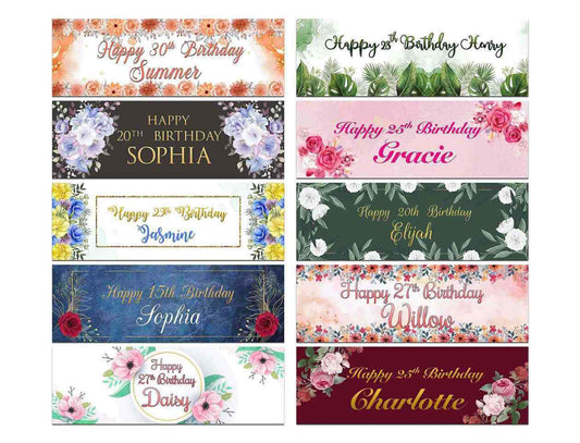 Personalised Birthday Banners Floral Design Kids adult Party Decoration 84