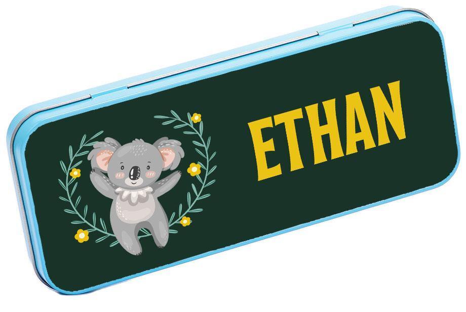 Personalised Any Name Animal Pencil Case Tin Children School Kids Stationary 8