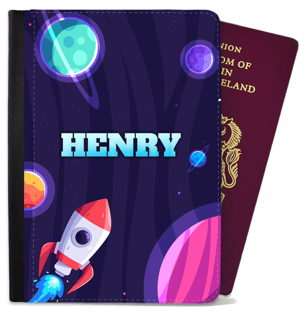 Personalised Space Childern Passport Cover Holder Any Name Holiday Accessory 6