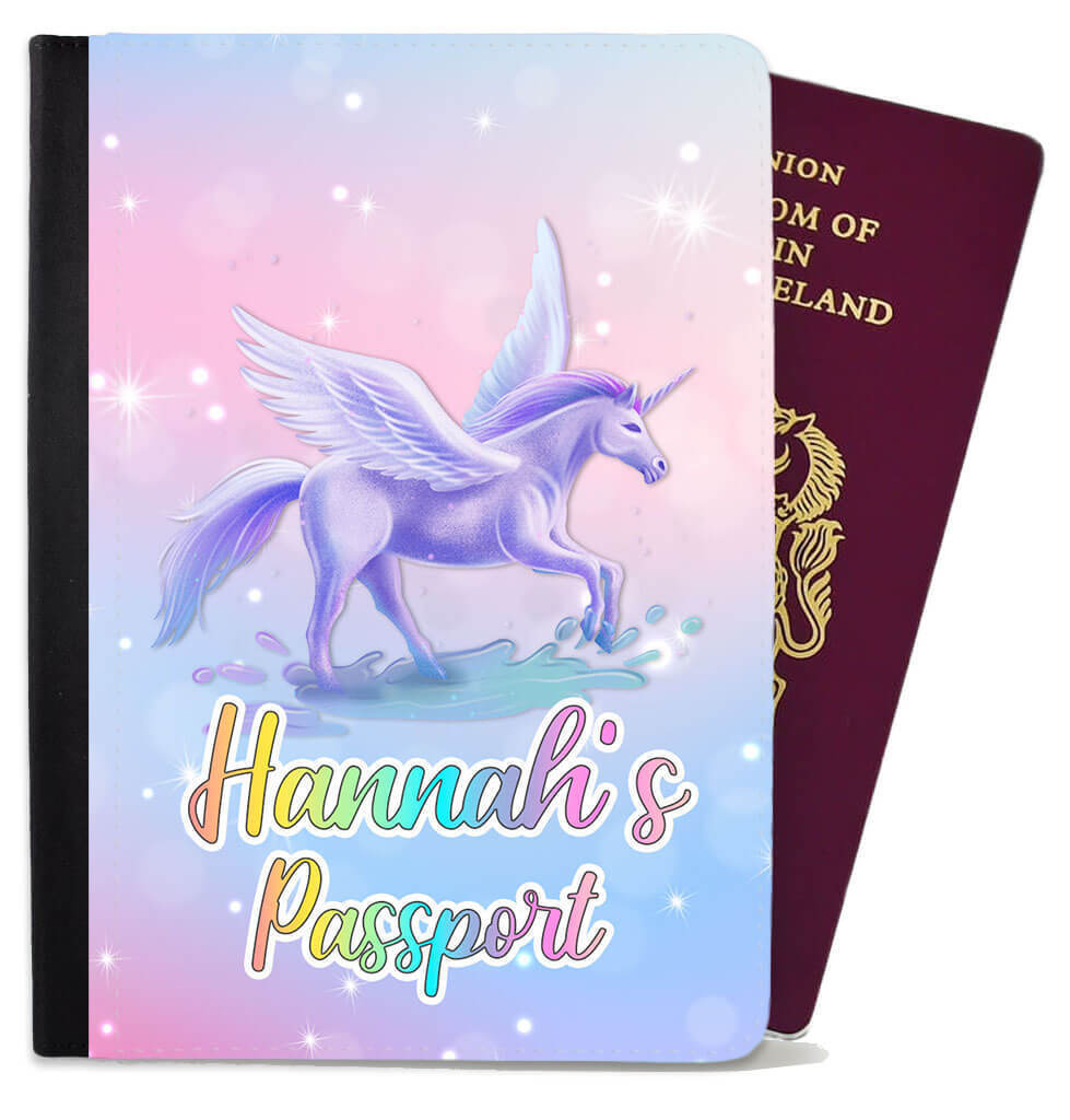 Personalised Unicorn kids Passport Cover Holder Any Name Holiday Accessory 19