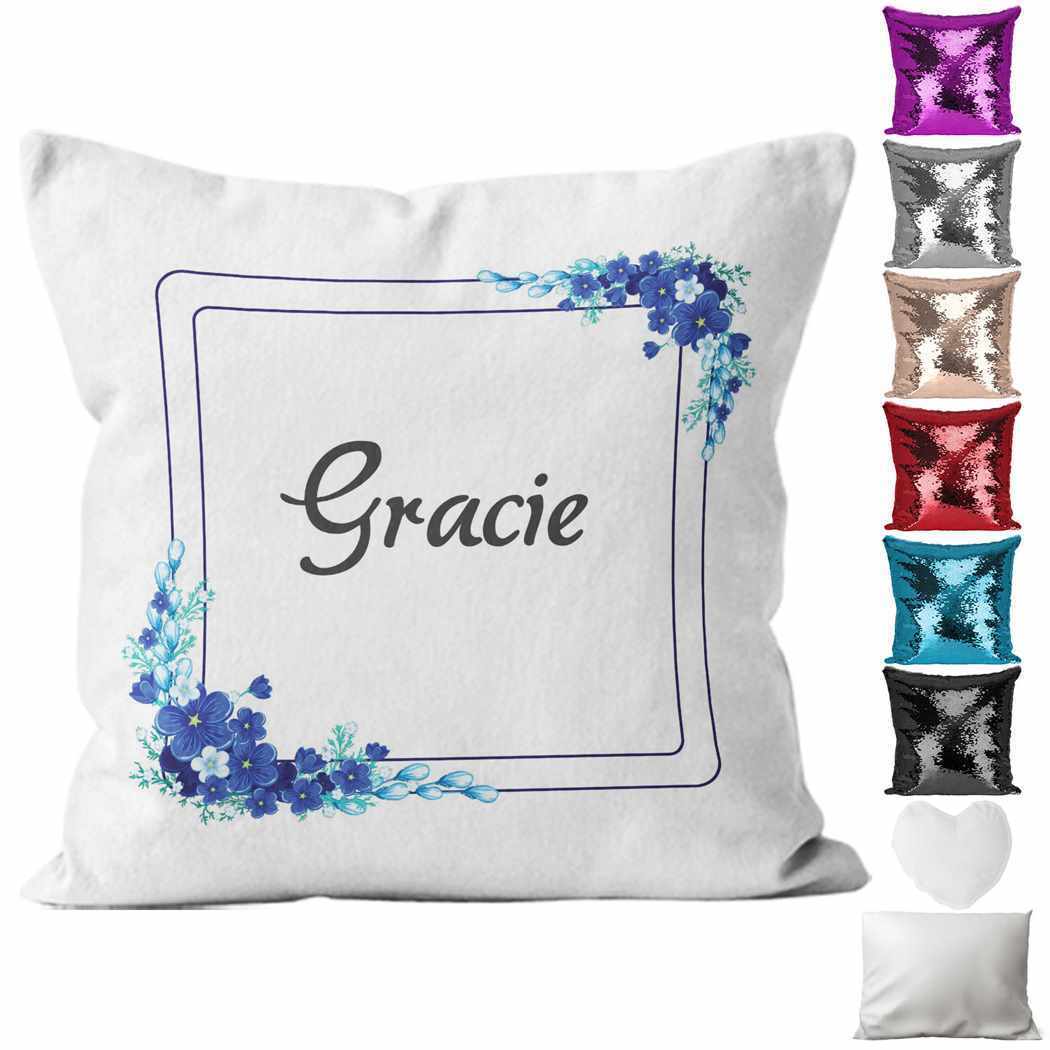 Personalised Cushion Floral Sequin Cushion Pillow Printed Birthday Gift 83