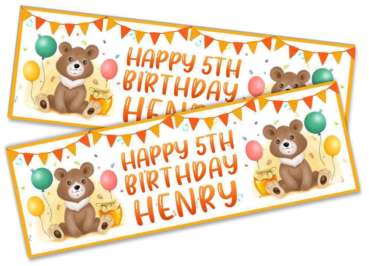 Personalised Birthday Banners Teddy Design Children Kids Party Decoration 114