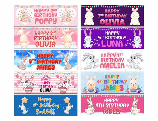 Personalised Birthday Banners Rabbit Design Children Kids Party Decoration 113