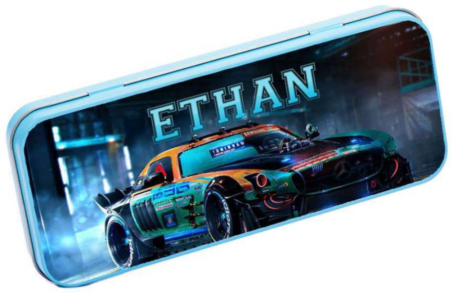 Personalised Any Name Car Pencil Case Tin Children School Kids Stationary 3