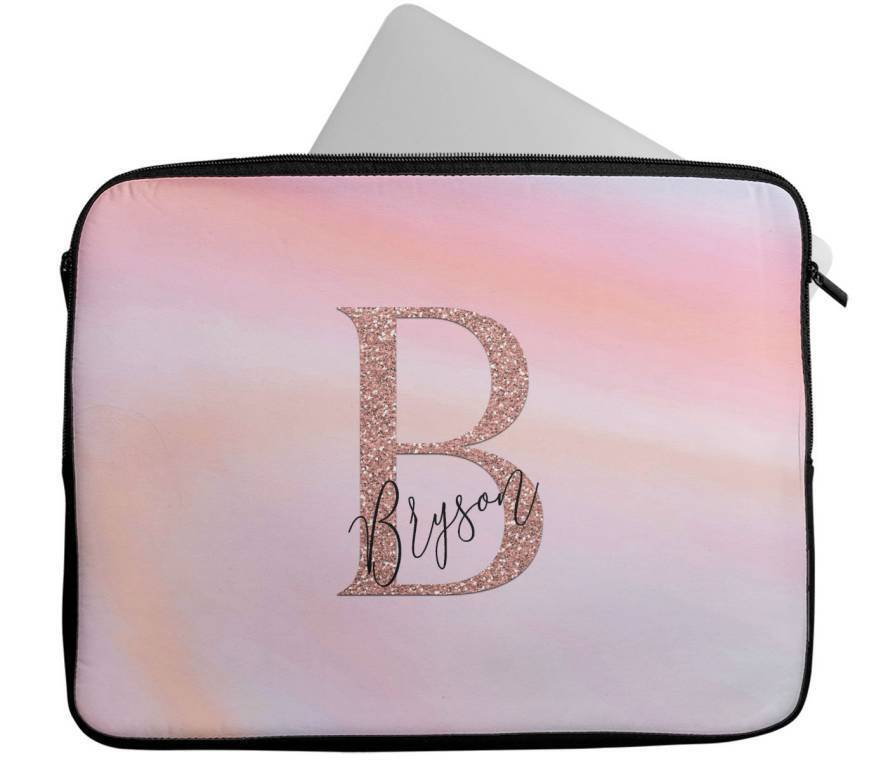 Personalised Any Name Marble Glitter Design Laptop Case Sleeve Tablet Bag 107