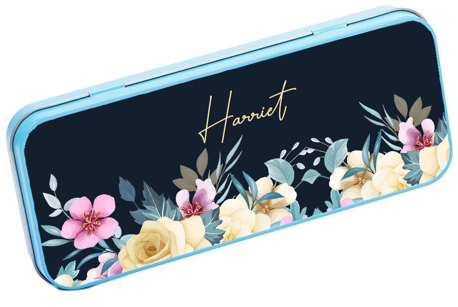 Personalised Any Name Floral Pencil Case Tin Children School Kids Stationary 13