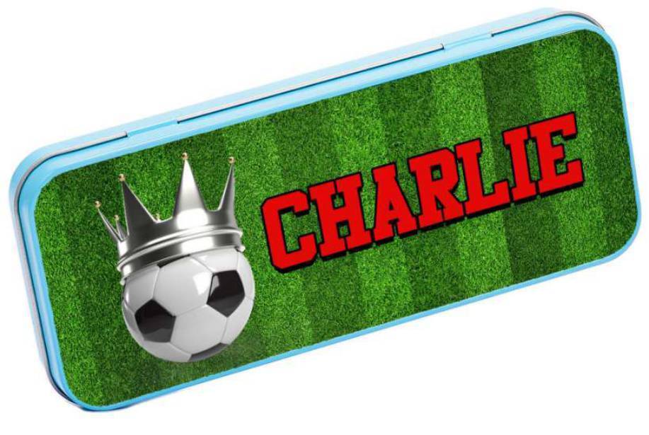 Personalised Any Name Football Pencil Case Tin Children School Kids Stationary 2