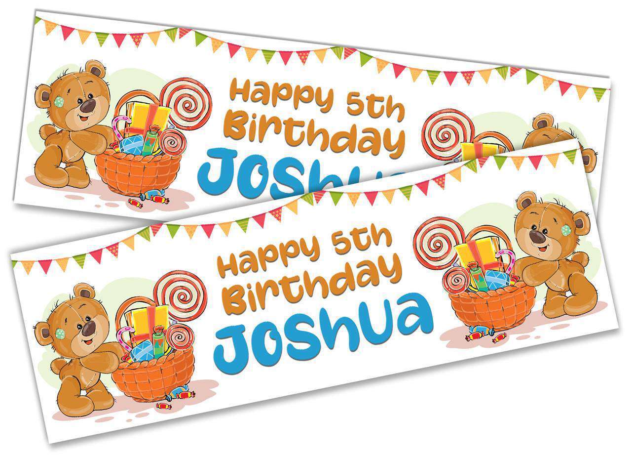 Personalised Birthday Banners Teddy Design Children Kids Party Decoration 114