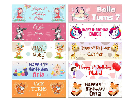 Personalised Birthday Banners Generic Design Children Kids Party Decoration 146