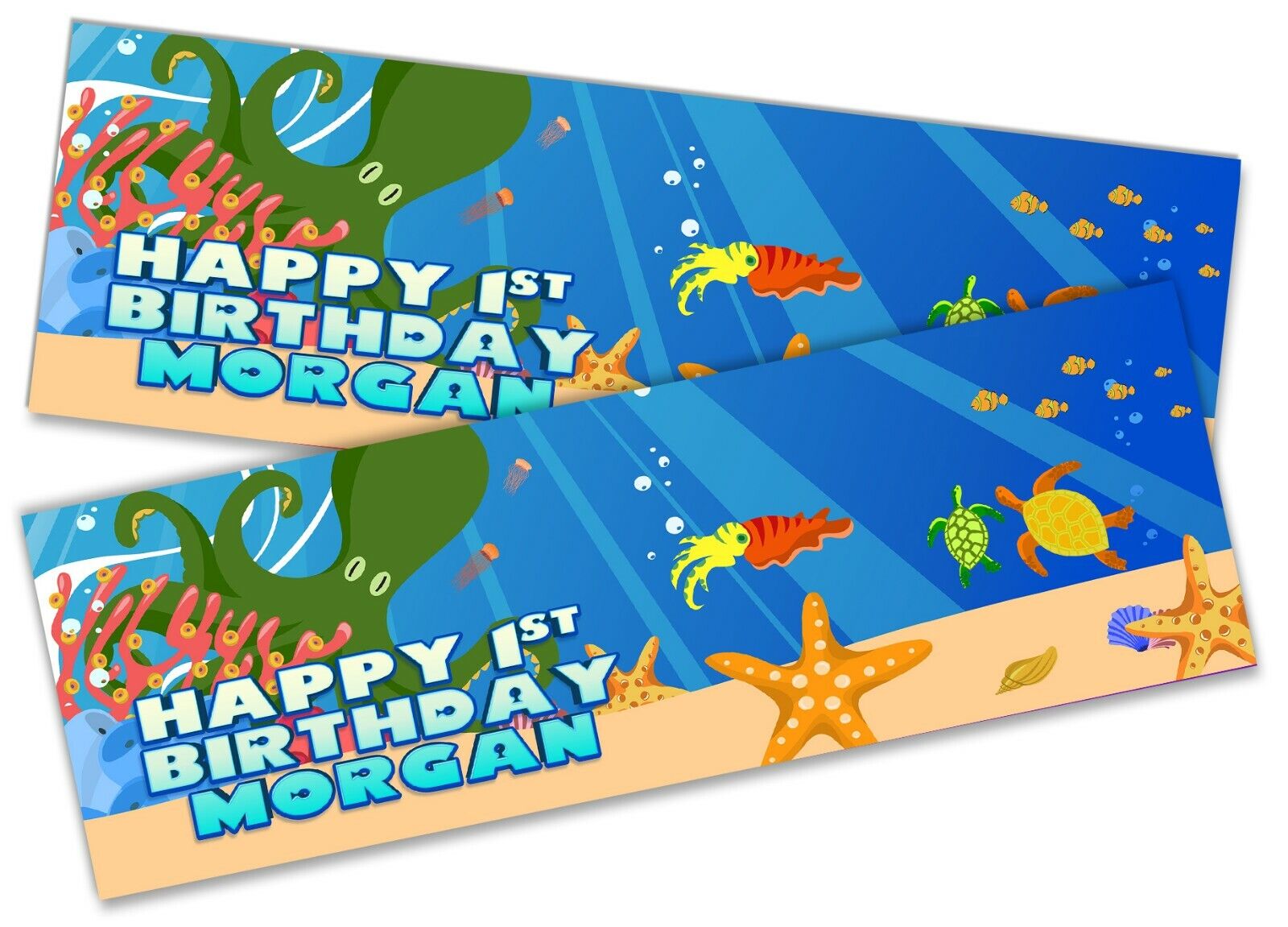 x2 Personalised Birthday Banner Sea Design Children Kids Party Decoration Poster