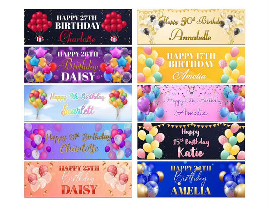 Personalised Birthday Banners Balloon Design Children Kids Party Decoration 76