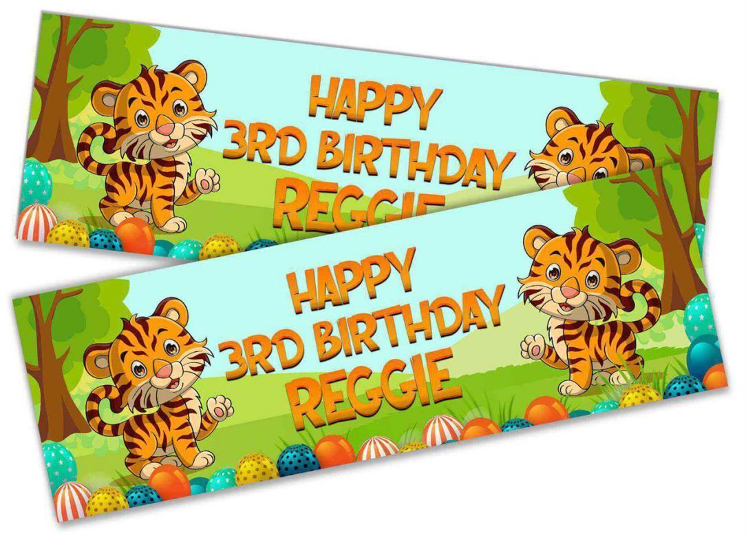 Personalised Birthday Banners Jungle Design Children Kids Party Decoration 81