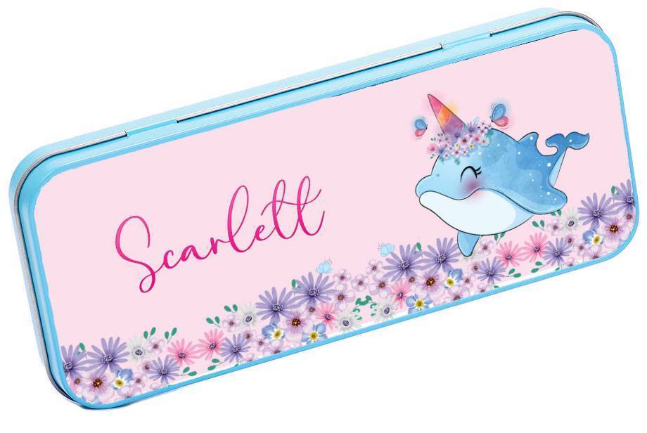 Personalised Any Name Animal Pencil Case Tin Children School Kids Stationary 19