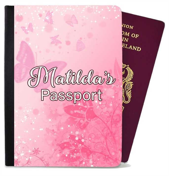 Personalised Butterfly kids Passport Cover Holder Any Name Holiday Accessory 26