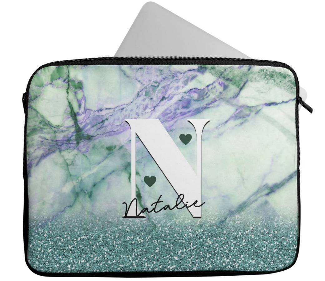 Personalised Any Name Marble Glitter Design Laptop Case Sleeve Tablet Bag 91