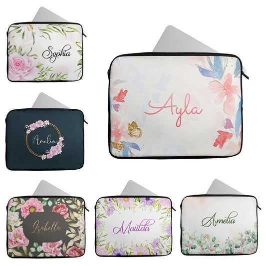 Personalised Any Name Floral Design Laptop Case Sleeve Tablet Bag 58