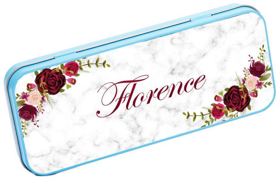 Personalised Any Name Floral Pencil Case Tin Children School Kids Stationary 25